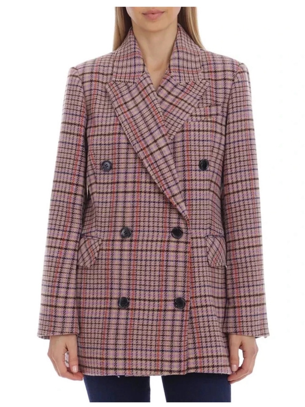 Avec Les Filles Tailored Pink Plaid Single-Breasted Blazer
